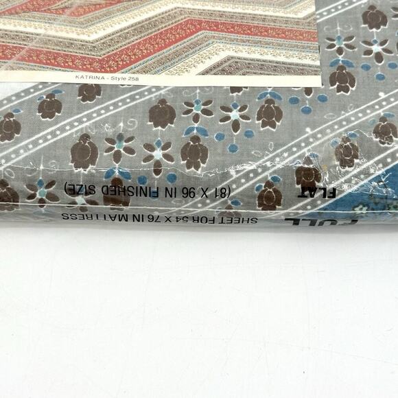 70s Cannon Monticello 'Katrina' FULL FLAT Sized Top Sheet Chevron Floral RARE! - Picture 7 of 10